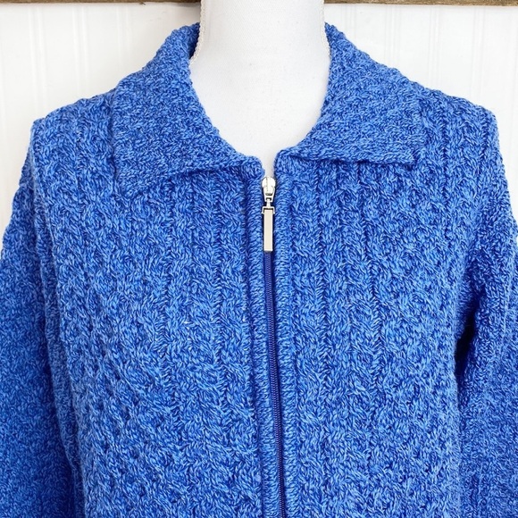 Irish Aran Co 100% Wool Cardigan Zip Front Blue - Picture 7 of 10